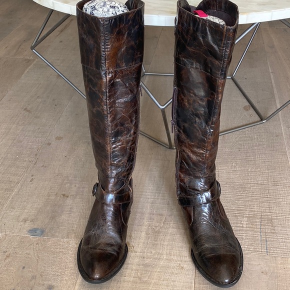 Born Shoes - Born Brown Distressed Knee High Boots with Buckles Size 9.5 EUC